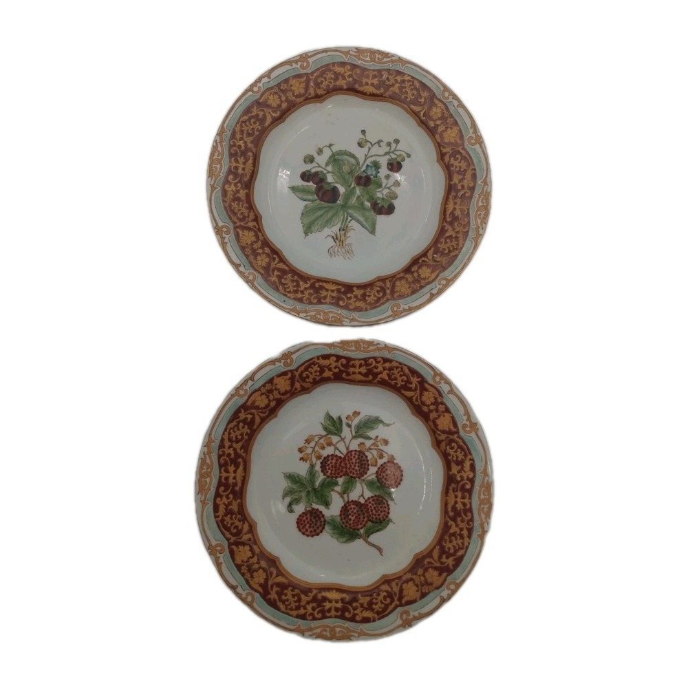 2 Vtg Hua Rong Tang Zhi Chinese Hand Painted Tomato Porcelain Wall Plates 9.25"